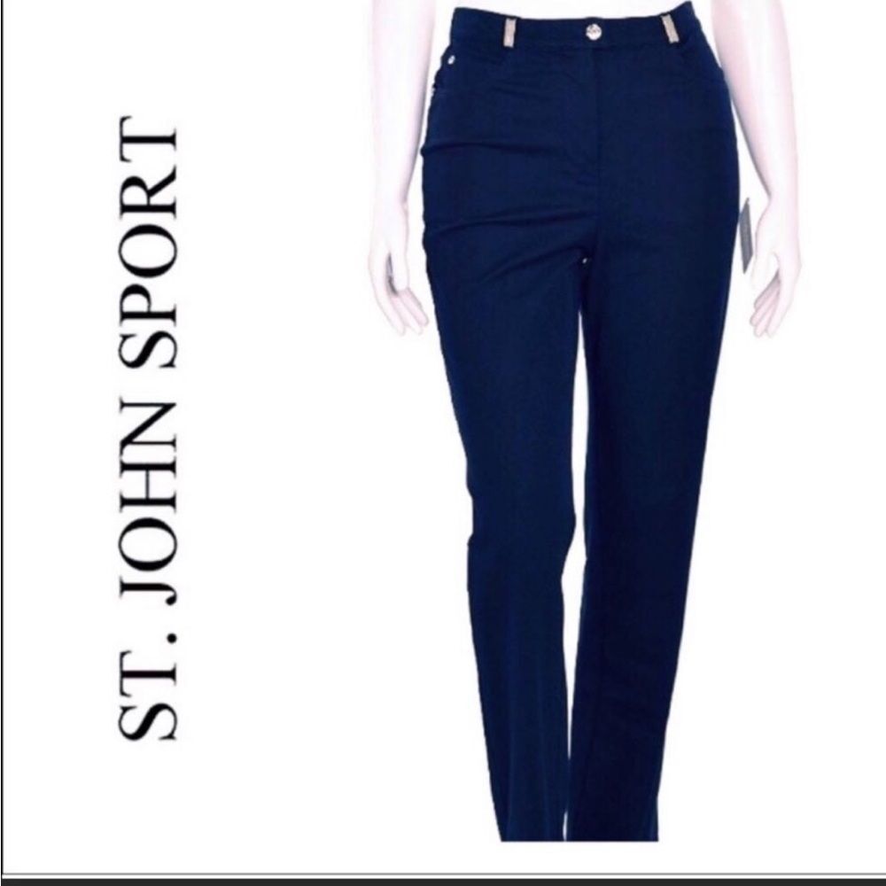 St John Sport Marie Gray Women's High Waisted Navy Blue Trouser Pants Size 6